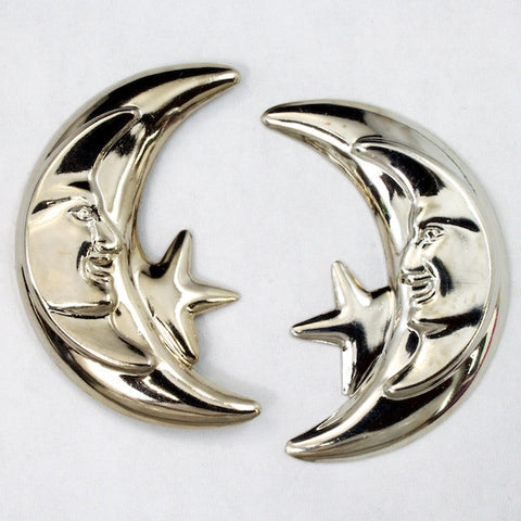 40mm Silver Crescent Moon and Star (2 Pcs) #2233-General Bead