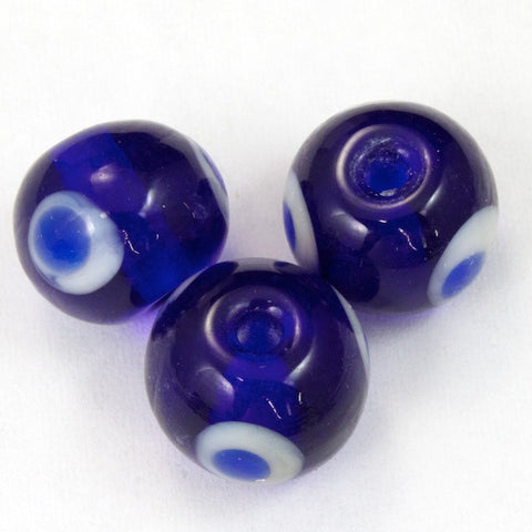 10mm Vintage Cobalt Blue with Blue and White Eye Bead (4 Pcs) #2279-General Bead