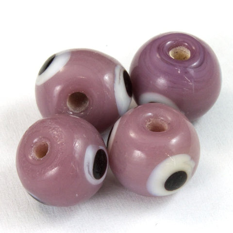 10mm Vintage Lavender with Black and White Eye Bead (4 Pcs) #2280-General Bead