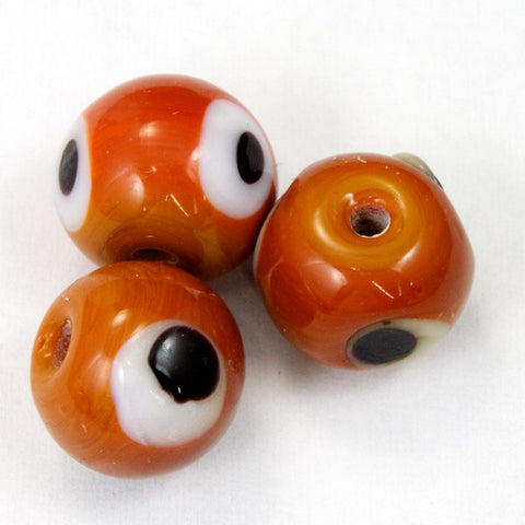10mm Vintage Glass Brown with Black and White Eye (4 Pcs) #2282 Bead-General Bead