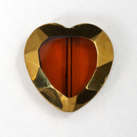 28mm Dark Topaz/Gold Heart #2356-General Bead