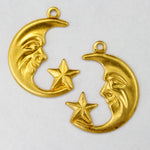 20mm Raw Brass Crescent Moon and Star Pair (4 Pcs) #2177-General Bead