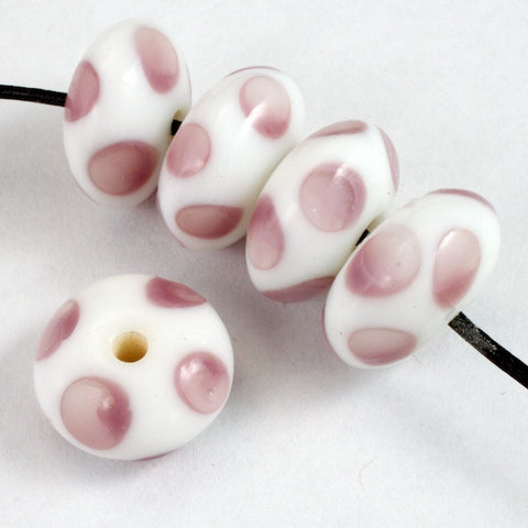 15mm White Rondelle with Lavender Dots #2562-General Bead