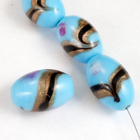 18mm Turquoise Lampwork Oval Bead (2 Pcs) #2575-General Bead