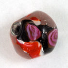 12mm Red and Black Glass Bead with Flowers (4 Pcs) #2579-General Bead
