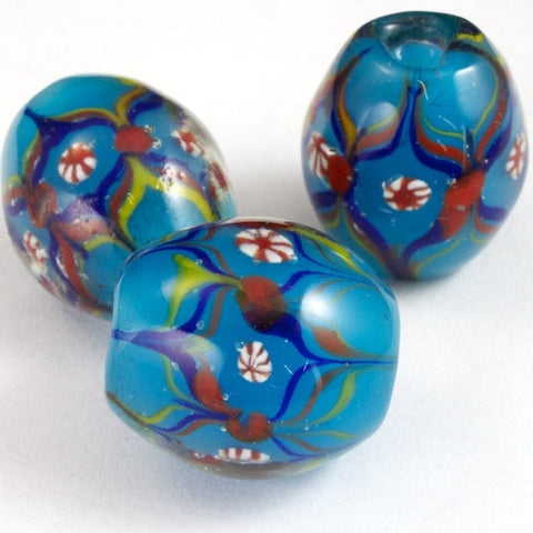 12mm x 15mm Teal Lampwork Bead with Flowers #2596-General Bead