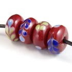 15mm Red/Blue/Green Leafy Lampwork Rondelle (4 Pcs) #LDC007-General Bead