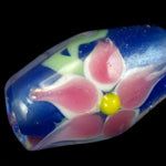 18mm Blue Lampwork Barrel with Pink Flowers (2 Pcs) #2818-General Bead