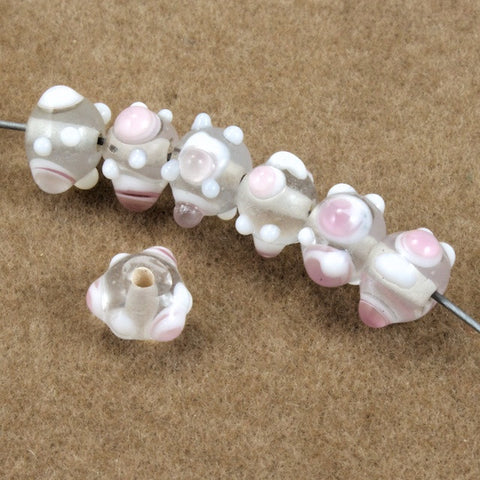 8mm Clear Rondelle with Pink and White Spots (24 Pcs) #2867-General Bead