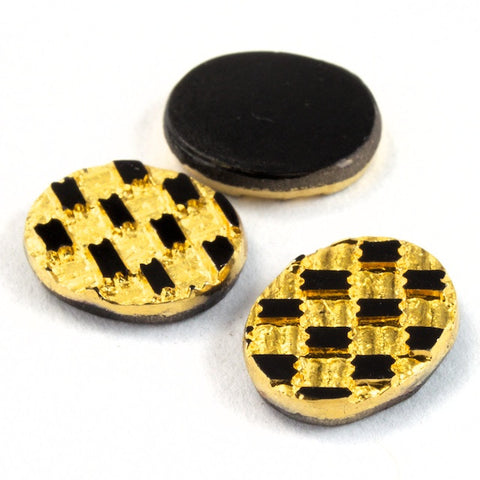 6mm x 8mm Gold and Black Checkered Oval (2 Pcs) #XS4-D-General Bead