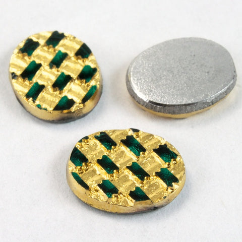 6mm x 8mm Gold and Green Checkered Oval (2 Pcs) #XS4-C-General Bead