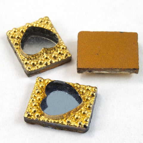 6mm x 10mm Gold Rectangle with Silver Heart (2 Pcs) #2881-General Bead