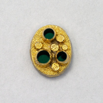 6mm x 8mm Gold Oval with Green Dots (2 Pcs) #XS4-B-General Bead