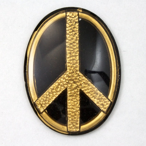 40mm Black and Gold Peace Symbol Oval #XS6-C-General Bead