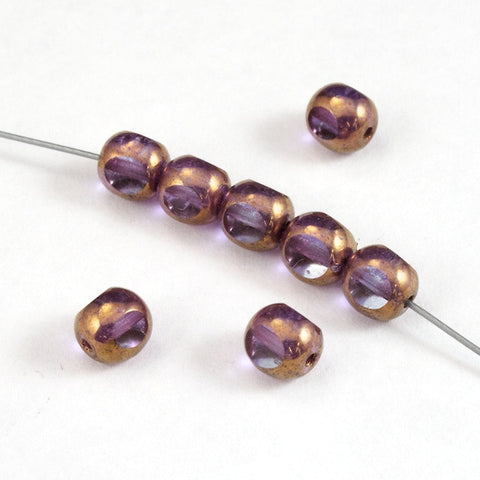 6mm Light Amethyst/Bronze Three Sided Bead (8 Pcs) #2990-General Bead
