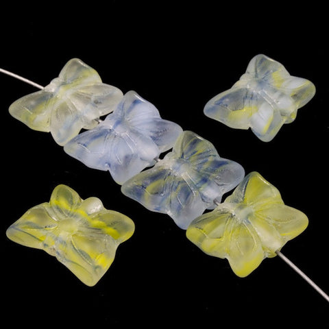 15mm Yellow/Blue Hurricane Glass Butterfly Bead (6 Pcs) #3114-General Bead