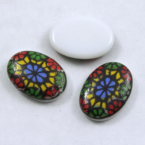 10mm x 14mm Multi Color Mosaic Oval Cabochon (2 Pcs) #312-General Bead