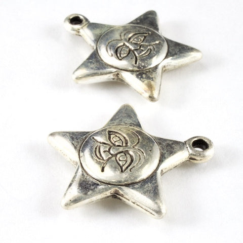 26mm Antique Silver Star with Moon Face (2 Pcs) #3137-General Bead
