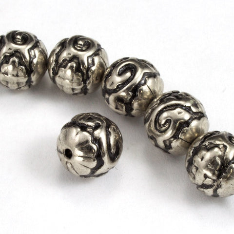 9mm Antique Silver Decorative Round Bead-General Bead