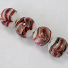 12mm White/Red/Gold Swirl Bead (4 Pcs) #3248-General Bead