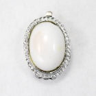 18mm x 25mm Silver Tone Oval Box Clasp with White Glass Cabochon (2 Sets) #3251-General Bead