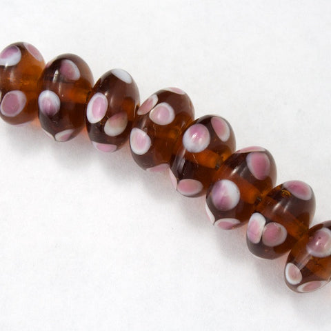 15mm Topaz Rondelle with Pink Dots (8 Pcs) #3262-General Bead
