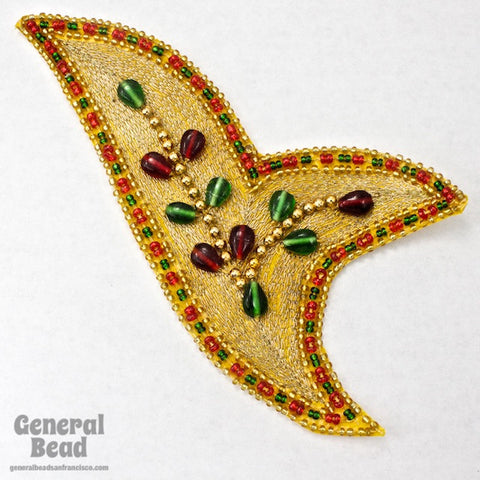 150mm Gold, Red and Green Embroidered Applique-General Bead
