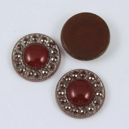 12mm Round Silver Edged Deep Red Cabochon #XS9-C-General Bead
