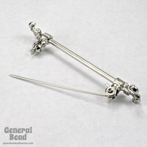 55mm Silver Tone Fleur de Lis Bar Pin Banner Brooch-General Bead