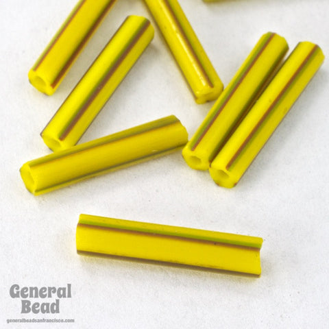 15mm Yellow Stripe Tube Bead (20 Gm) #3478-General Bead