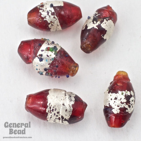 11mm Handmade Ruby/Silver Bead (6 Pcs) #3486-General Bead