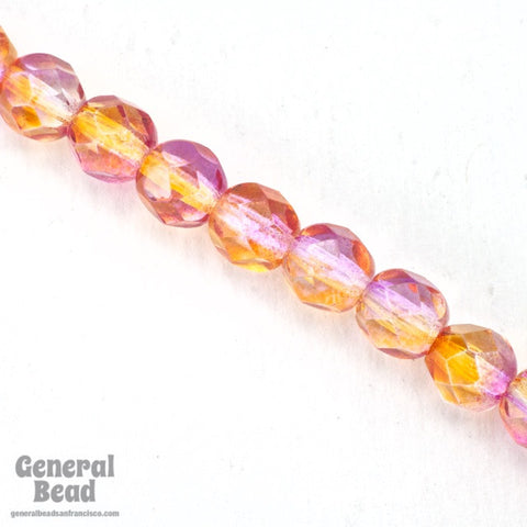 6mm Transparent Rose/Topaz Swirl Fire Polished Bead-General Bead