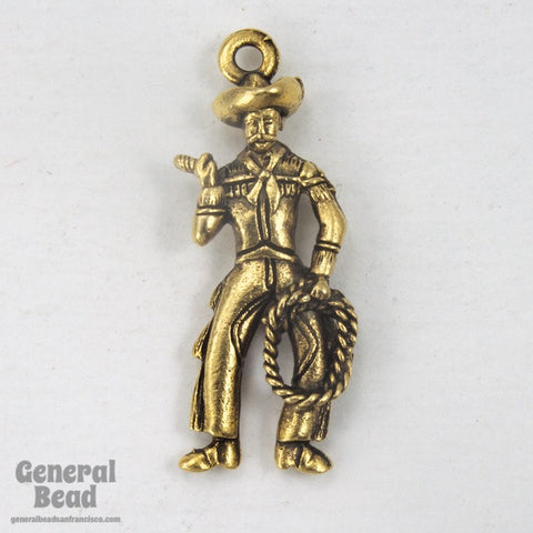 10mm x 25mm Antique Gold Cowboy Charm (4 Pcs) #3526-General Bead