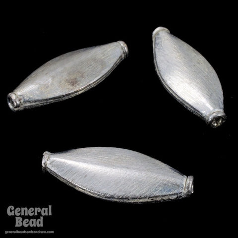 14mm x 20mm Brushed Silver Tone Oval Bead (2 Pcs) #3536-General Bead