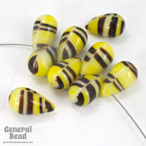 10mm x 15mm Light Yellow/Brown Stripe Teardrop (10 Pcs) #3539-General Bead