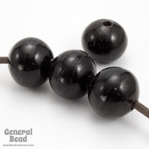 15mm Jet Black Round Glass Bead (8 Pcs) #3563-General Bead