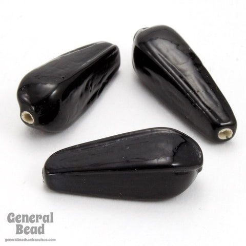 10mm x 25mm Jet Black Four Sided Glass Teardrop (6 Pcs) #3566-General Bead