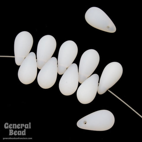 6mm x 11mm Frosted White Glass Teardrop (12 Pcs) #3577-General Bead