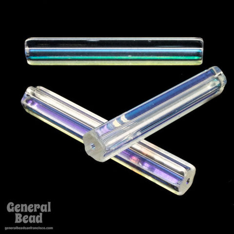 6mm x 40mm Crystal AB Czech Glass Five Sided Satina Bead (4 Pcs) #3591-General Bead