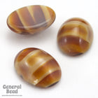 13mm x 18mm Caramel and Cream Striped Oval Glass Cabochon (2 Pcs) #3602-General Bead