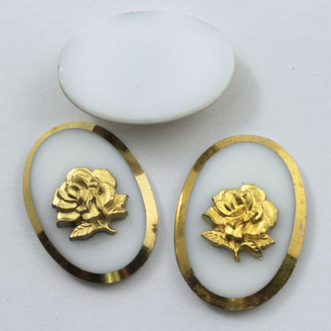 25mm Gold Rose White Cabochon #XS22-A-General Bead