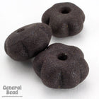 13mm x 25mm Matte Black Glass Flower Rondelle (4 Pcs) #3633-General Bead