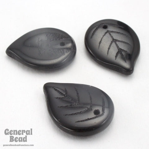 13mm x 18mm Black Leaf Pendant (3 Pcs) #3635-General Bead