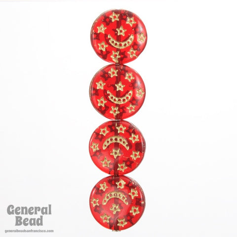 12mm Ruby/Gold Star and Moon Disk (10 Pcs) #3701-General Bead