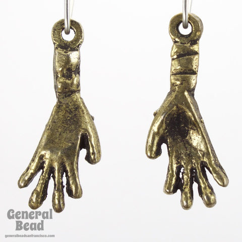 12mm Antique Gold Cast Metal Hand Charm (2 Pcs) #3705-General Bead