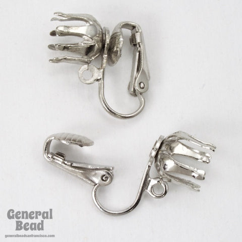 8mm Silver Tone Ear Clip with Bezel Cup (12 Pcs) #3713-General Bead