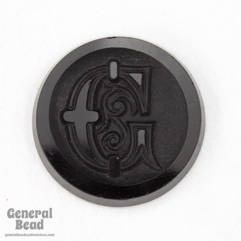20mm Black "G" Vintage Glass Initial Cabochon #3736-General Bead