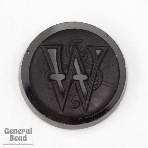 20mm Black "W" Vintage Glass Initial Cabochon #3738-General Bead