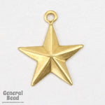 13mm Raw Brass Five Point Raised Star Charm (12 Pcs) #3749-General Bead