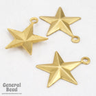 13mm Raw Brass Five Point Raised Star Charm (12 Pcs) #3749-General Bead